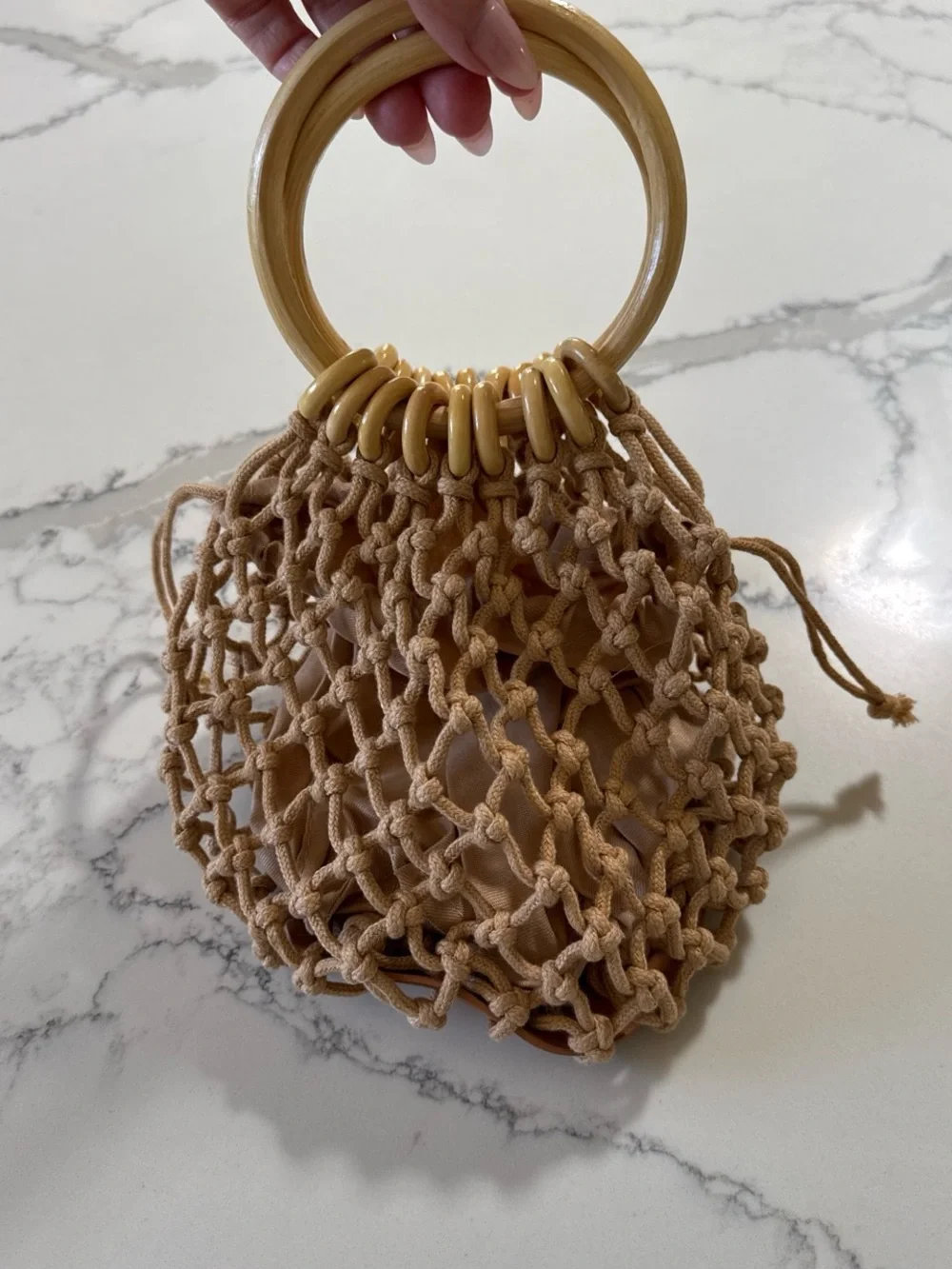 Rattan bag with wooden handle boho cute occasion bag - Picture 2 of 4